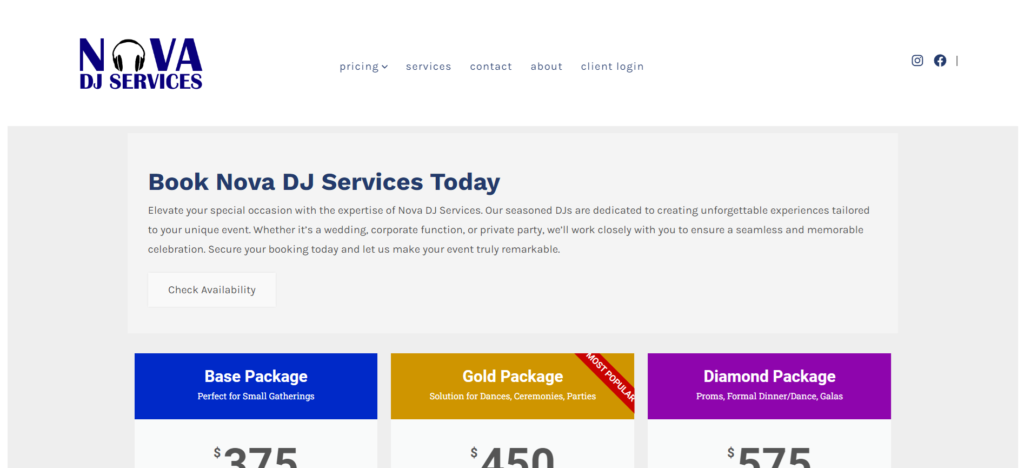 Local DJ Service | Wordpress site with forms, client portal